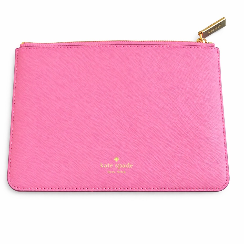 Kate Spade New York Hot Pink Saffiano Leather Slim Zip Pouch Clutch